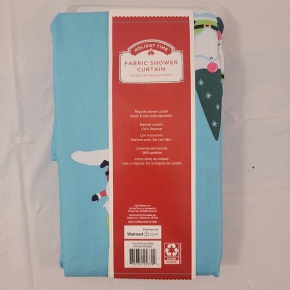 Holiday Time CHRISTMAS TREES AND GNOMES Fabric Shower Curtain – 72” x 72” - Picture 10 of 14